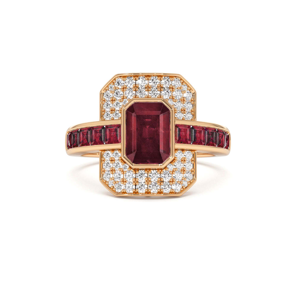 Unique Ruby and Diamond Art Deco Ring in 14K Gold — view 4