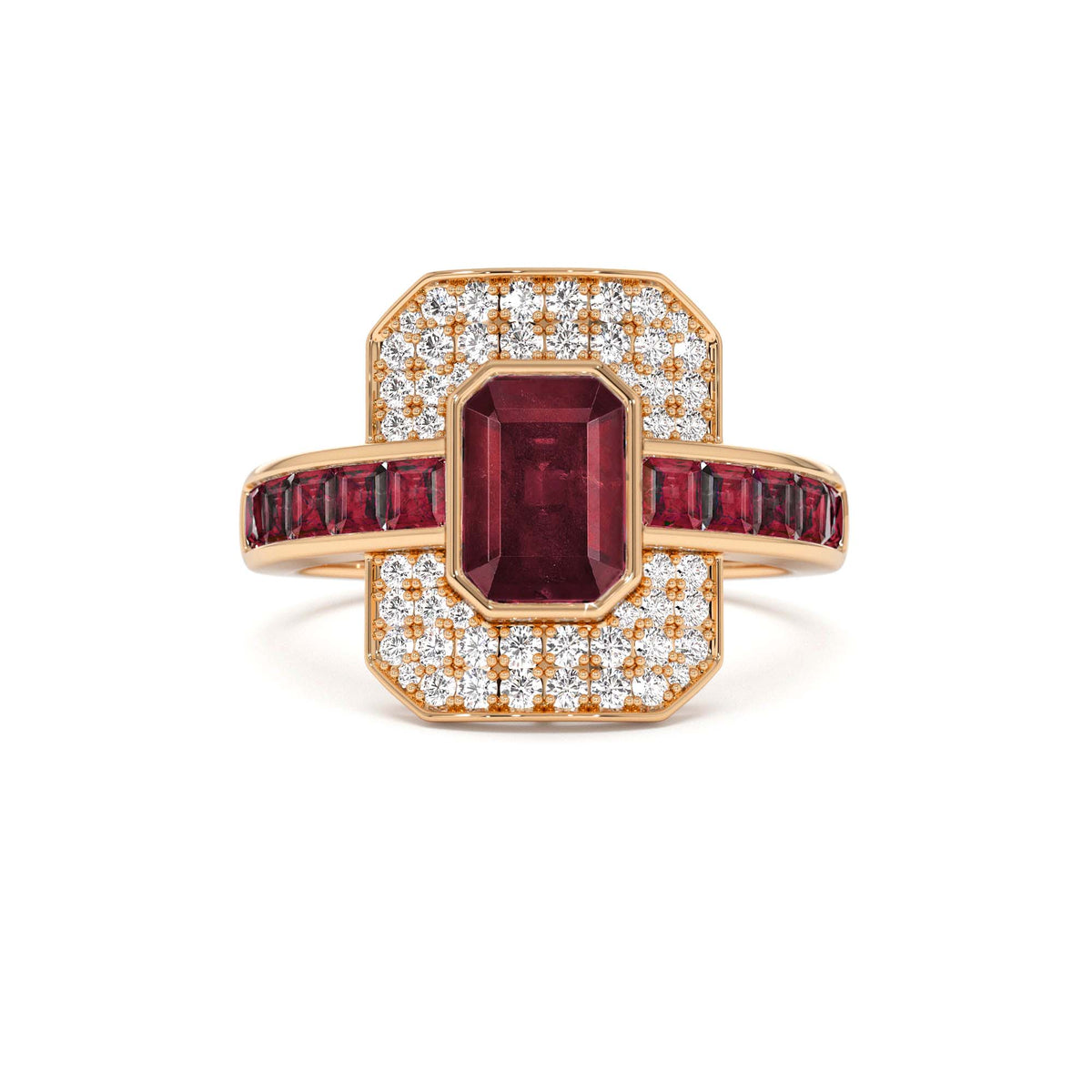 Unique Ruby and Diamond Art Deco Ring in 14K Gold — view 4