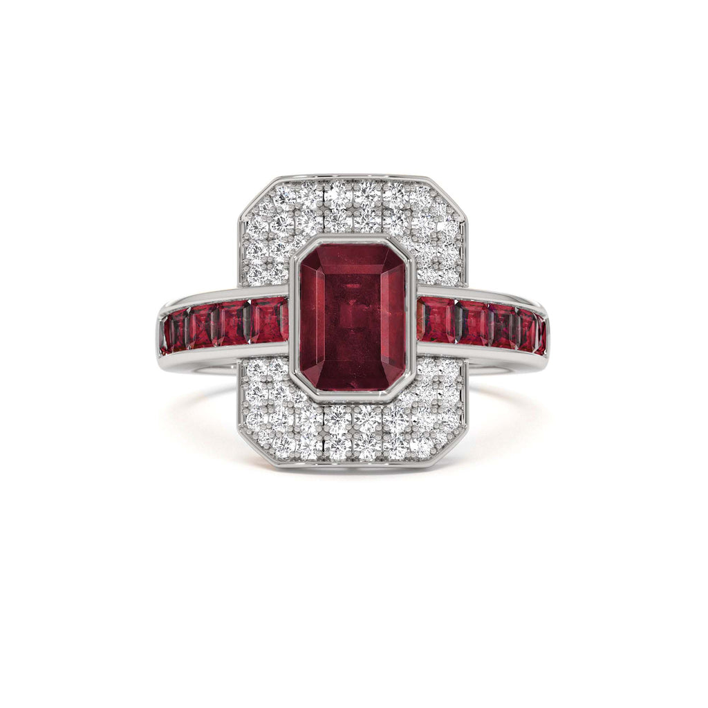 Unique Ruby and Diamond Art Deco Ring in 14K Gold — view 3