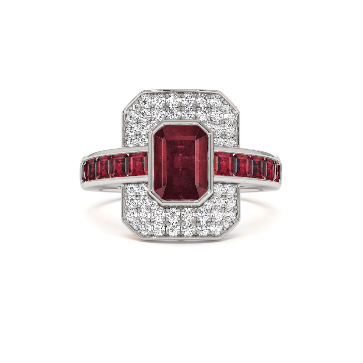 Unique Ruby and Diamond Art Deco Ring in 14K Gold — view 3