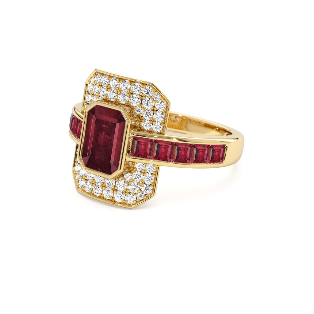 Unique Ruby and Diamond Art Deco Ring in 14K Gold — view 2