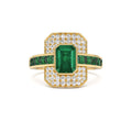 Unique Emerald and Diamond Art Deco Ring in 14K Gold — view 1