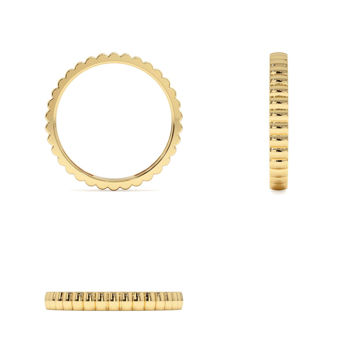 2.5MM Ribbed Gold Band in 14K Gold — view 3