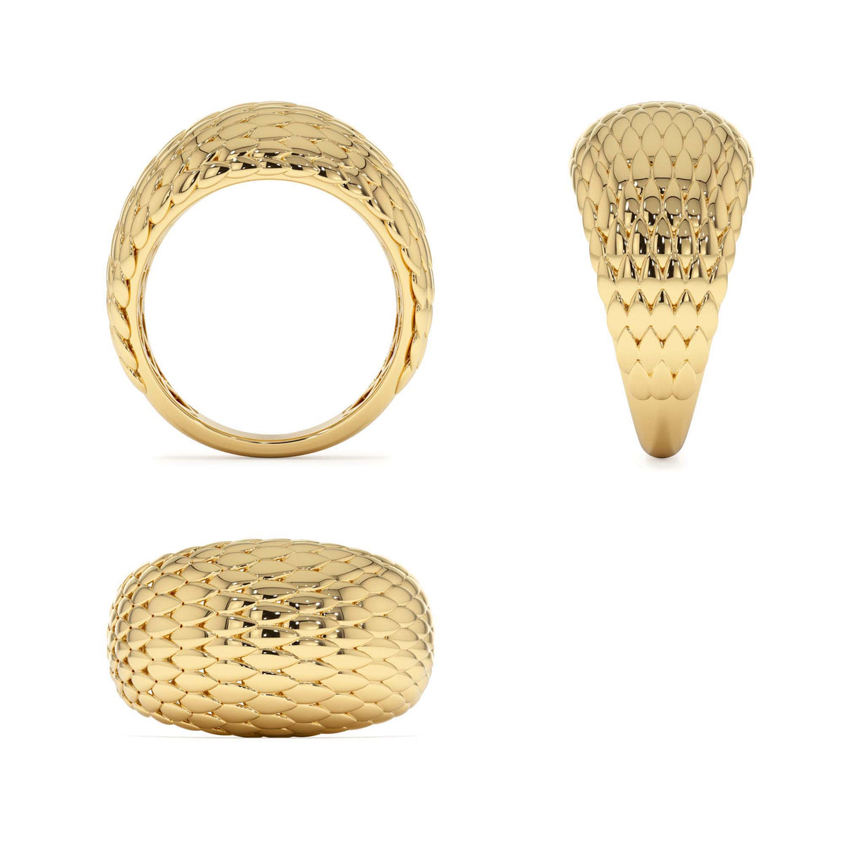 Chunky Snake Skin Texture Ring in 14K Gold — view 3