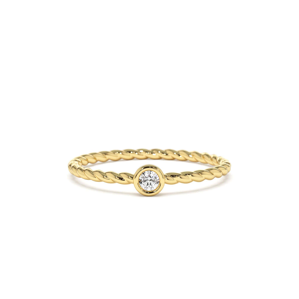 Diamond Bezel Twisted Engagement Ring in 14K Gold — view 1