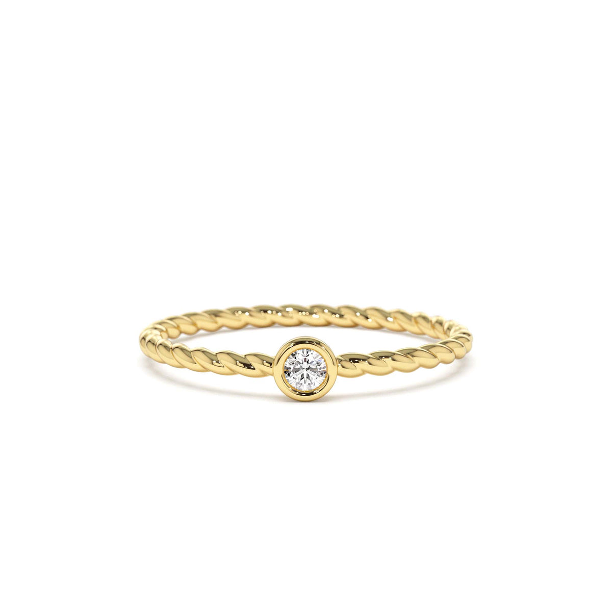 Diamond Bezel Twisted Engagement Ring in 14K Gold — view 1