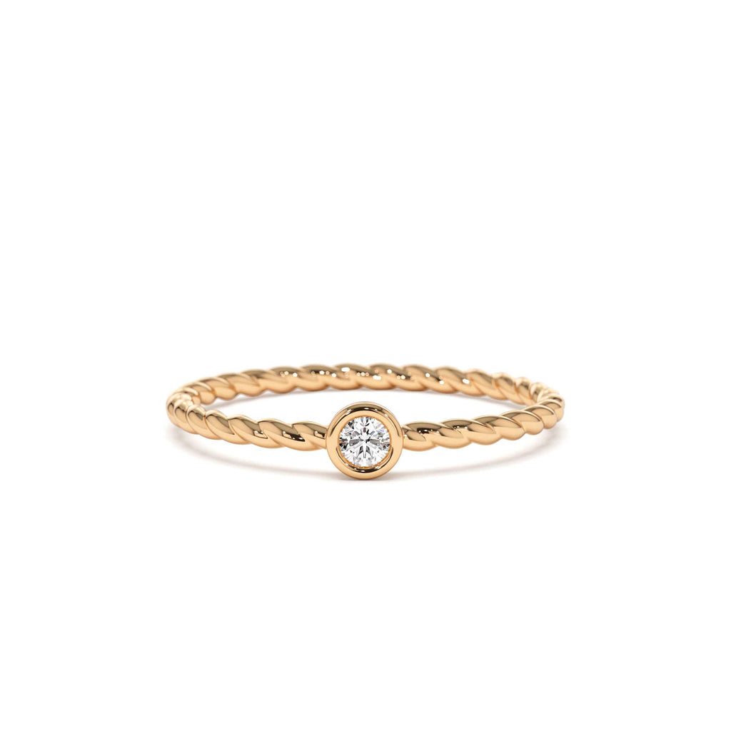 Diamond Bezel Twisted Engagement Ring in 14K Gold — view 5