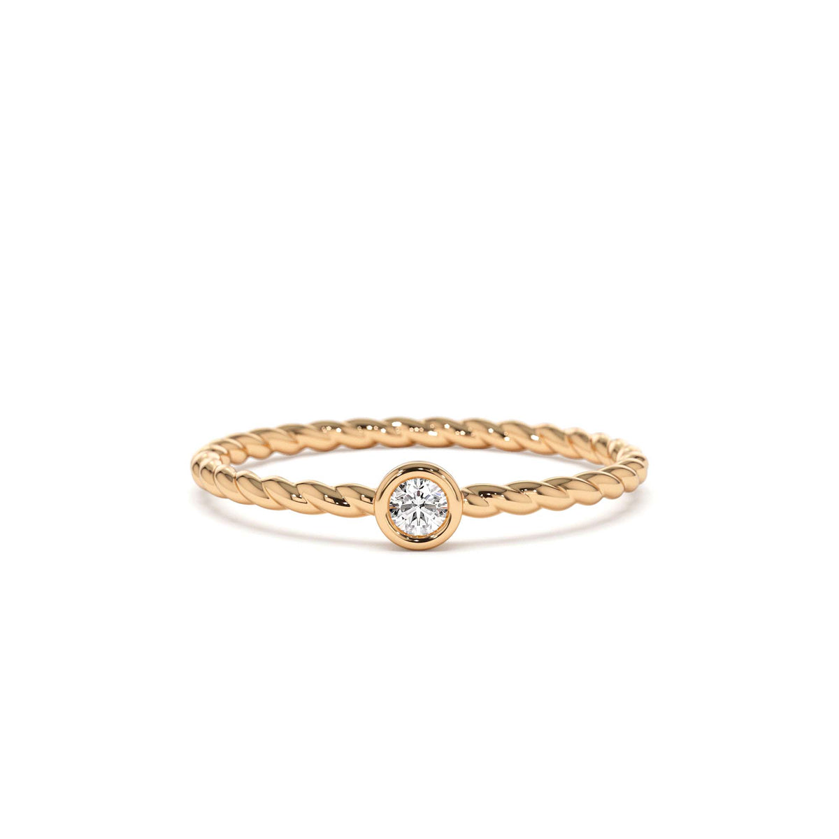 Diamond Bezel Twisted Engagement Ring in 14K Gold — view 5