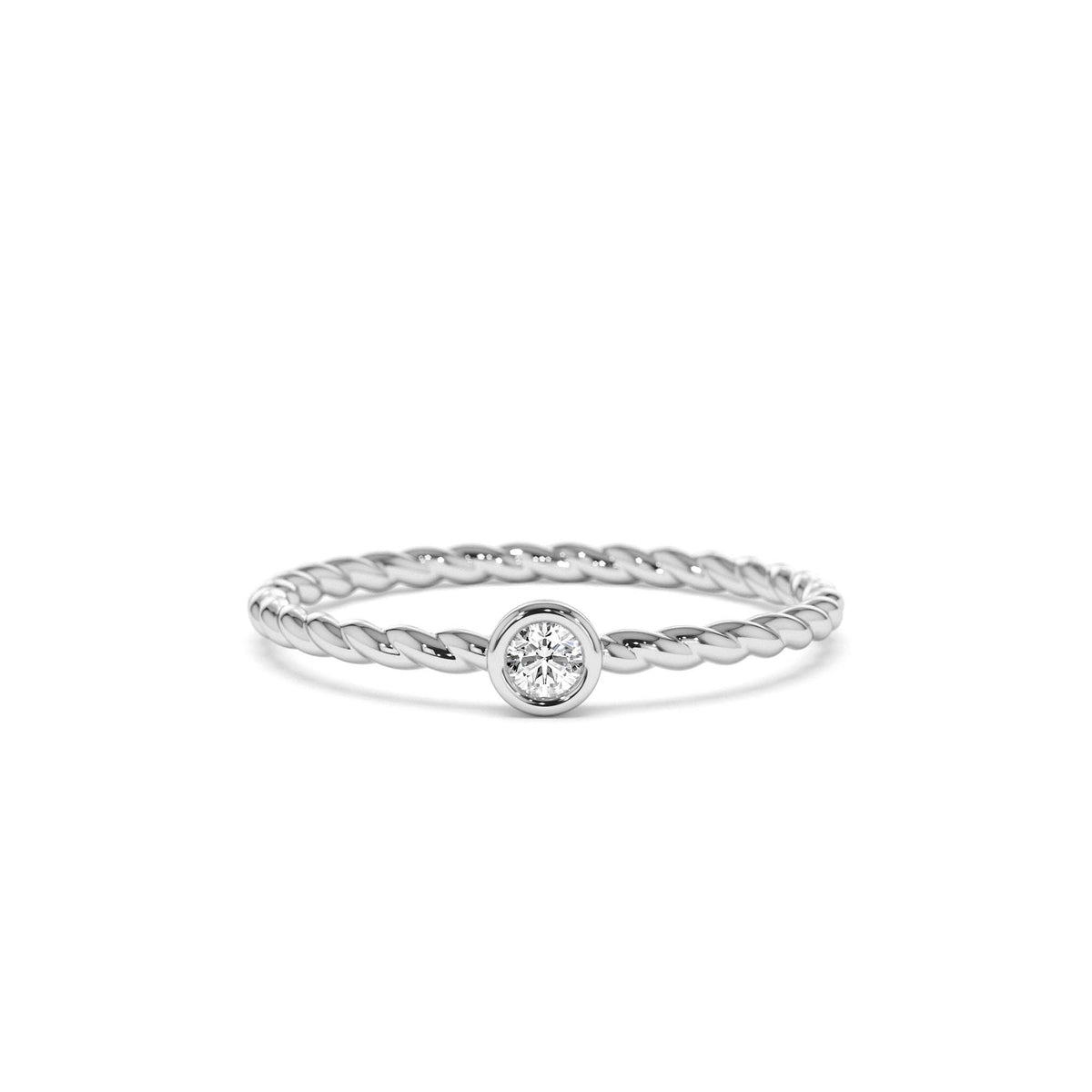 Diamond Bezel Twisted Engagement Ring in 14K Gold — view 4