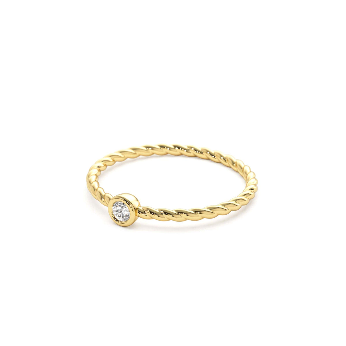 Diamond Bezel Twisted Engagement Ring in 14K Gold — view 2