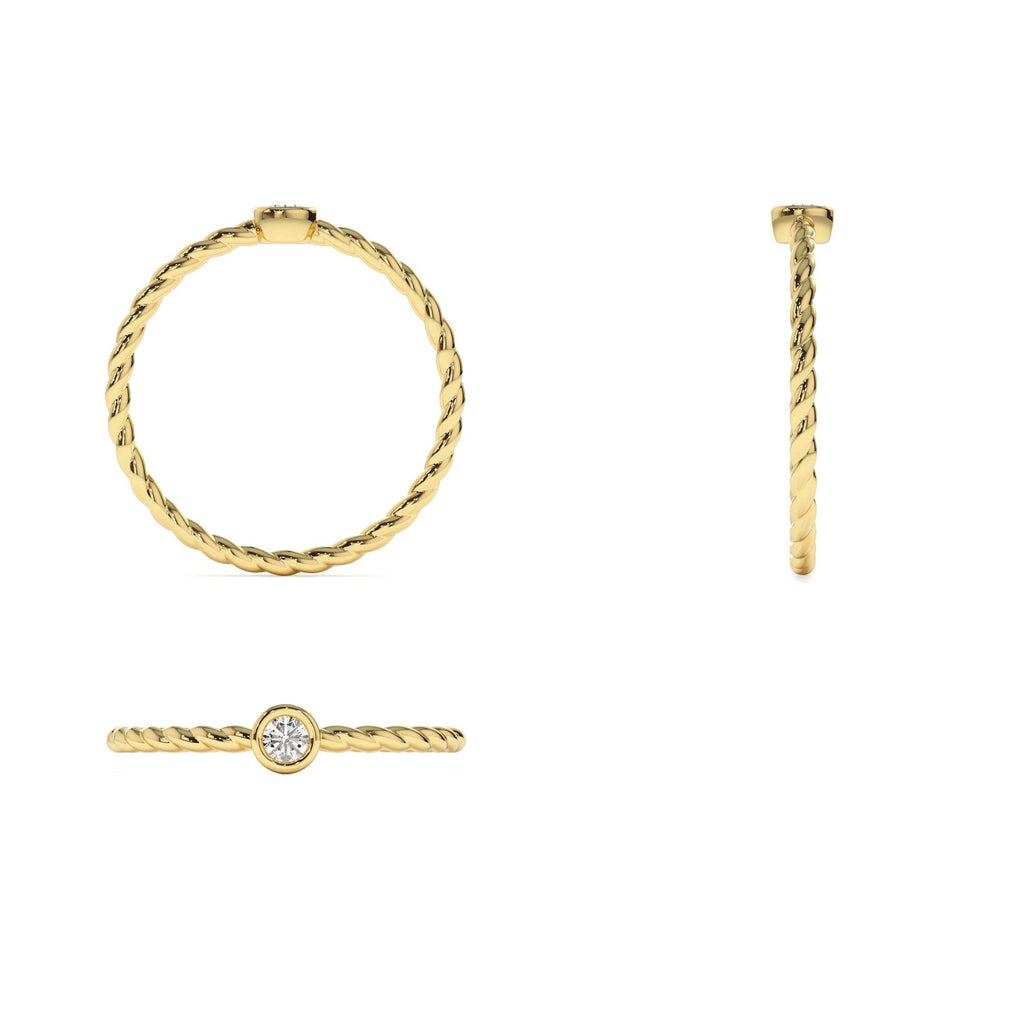 Diamond Bezel Twisted Engagement Ring in 14K Gold — view 3
