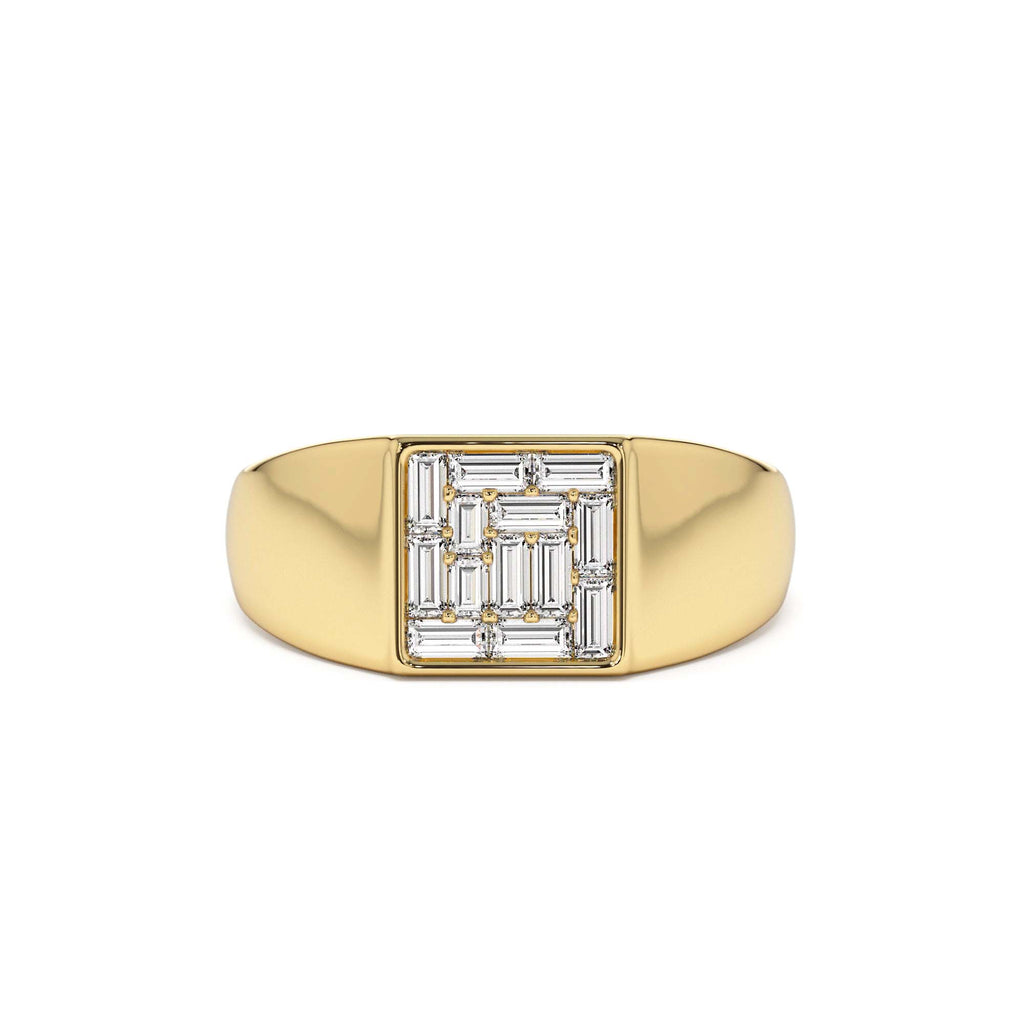 Square Illusion Setting Baguette Pinky Ring in 14K Gold — view 1