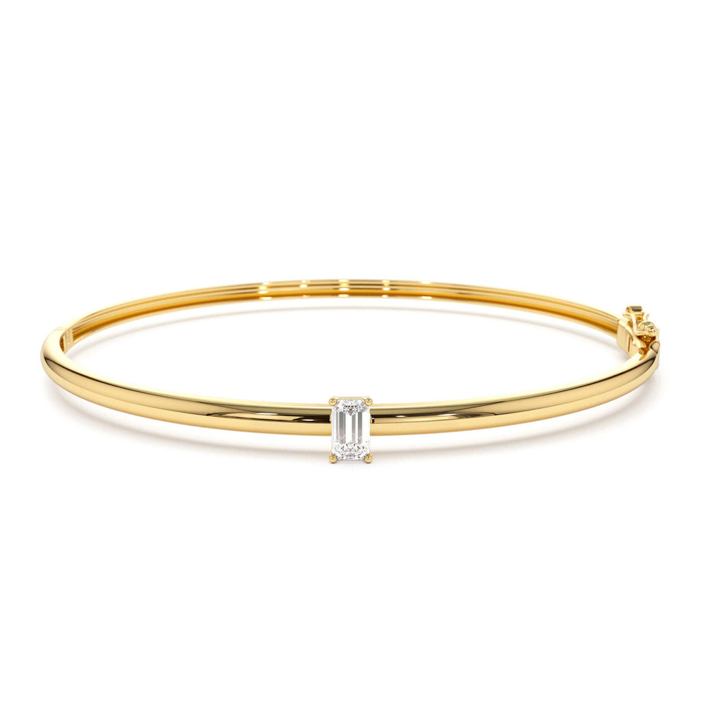 Emerald Shape Diamond Solitare Bangle in 14K Gold — view 1