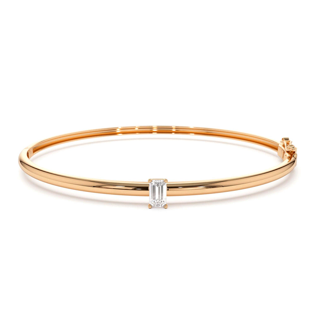 Emerald Shape Diamond Solitare Bangle in 14K Gold — view 5