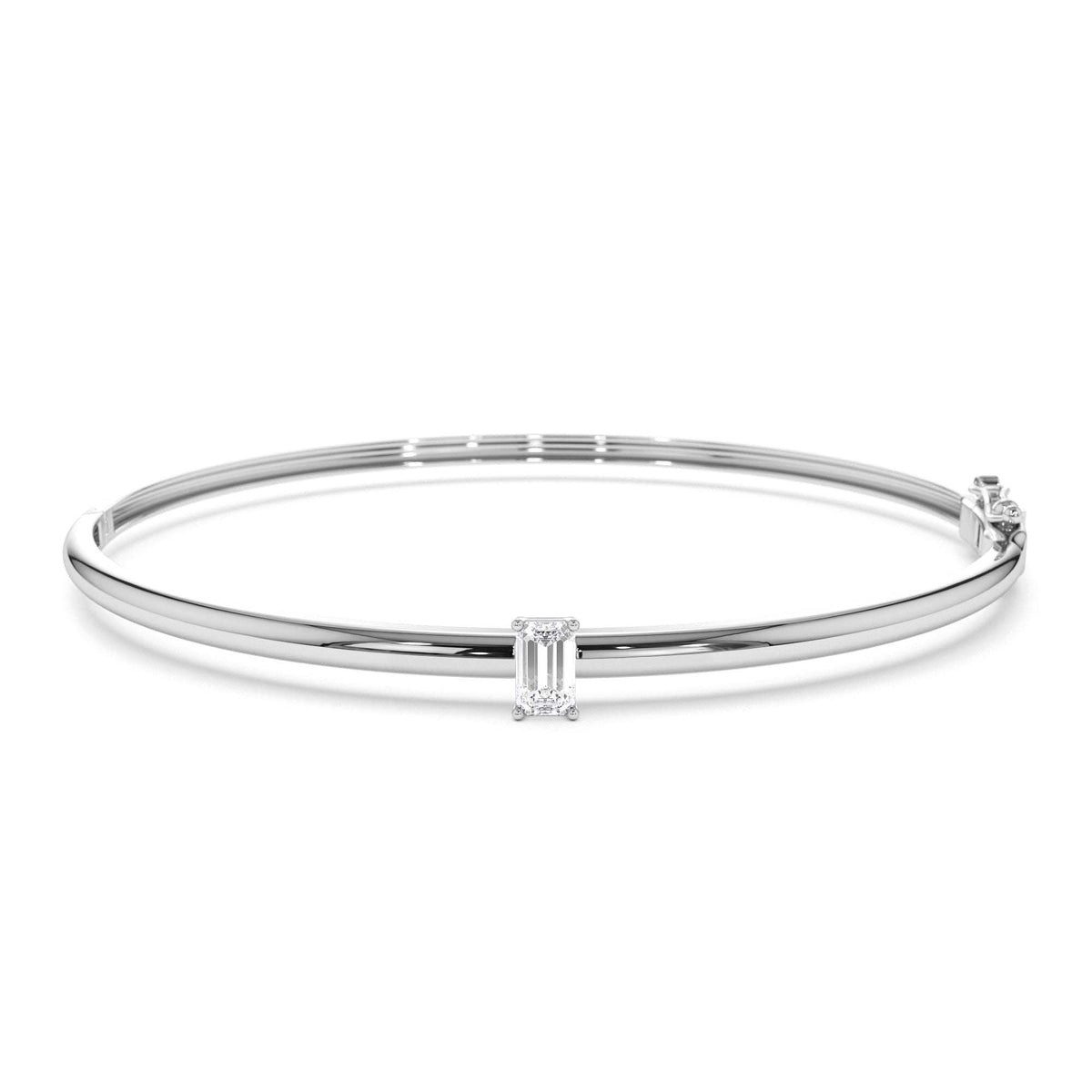 Emerald Shape Diamond Solitare Bangle in 14K Gold — view 4