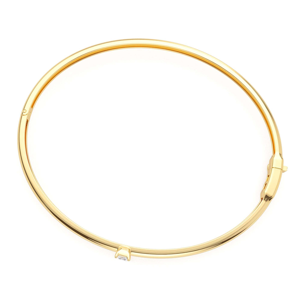 Emerald Shape Diamond Solitare Bangle in 14K Gold — view 3