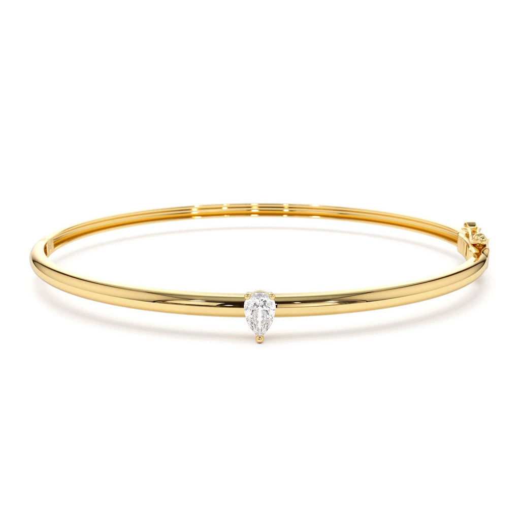 Pear Shape Diamond Solitare Bangle in 14K Gold — view 1
