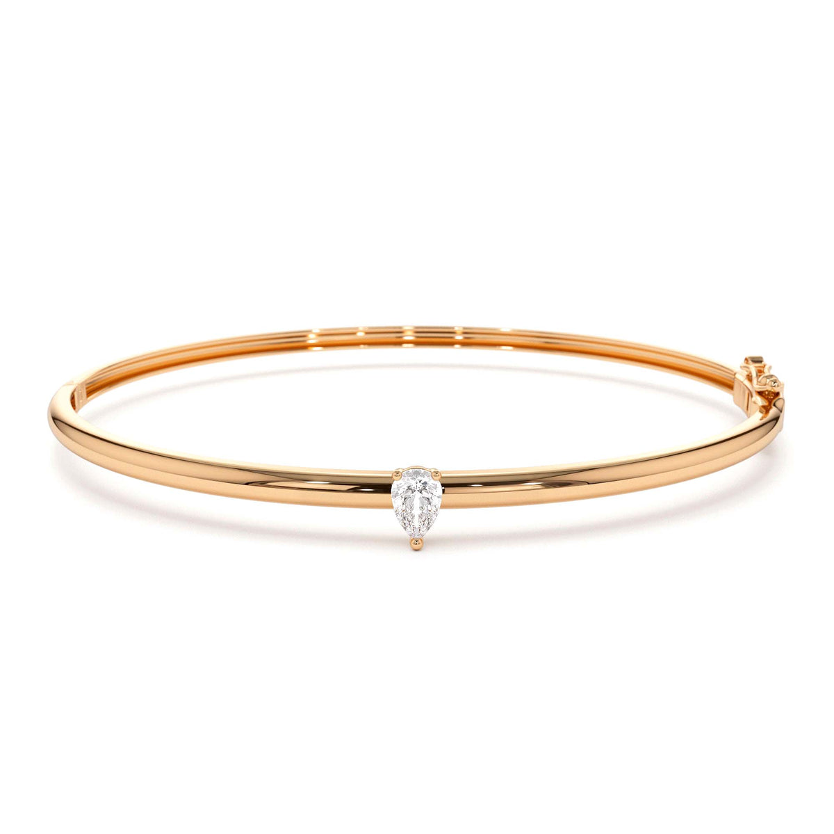 Pear Shape Diamond Solitare Bangle in 14K Gold — view 5