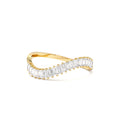 Unique Wave Design Baguette Diamond Ring in 14K Gold — view 1