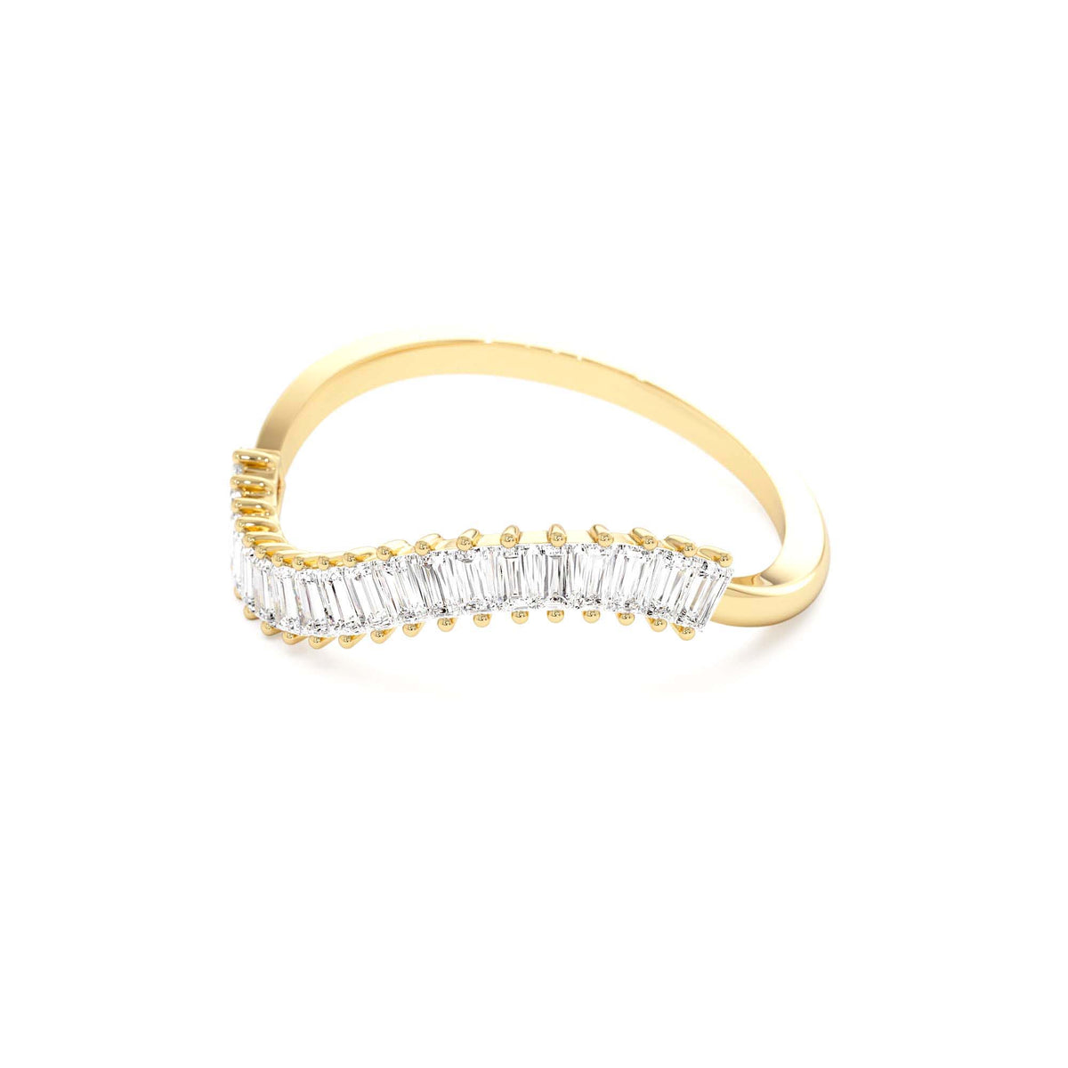 Unique Wave Design Baguette Diamond Ring in 14K Gold — view 2