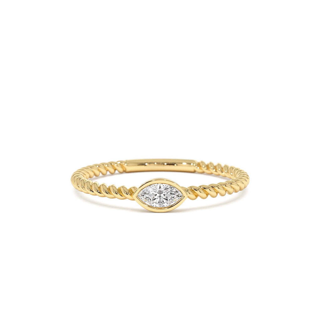 Bezel Marquise Diamond Rope ring in 14K Gold — view 1