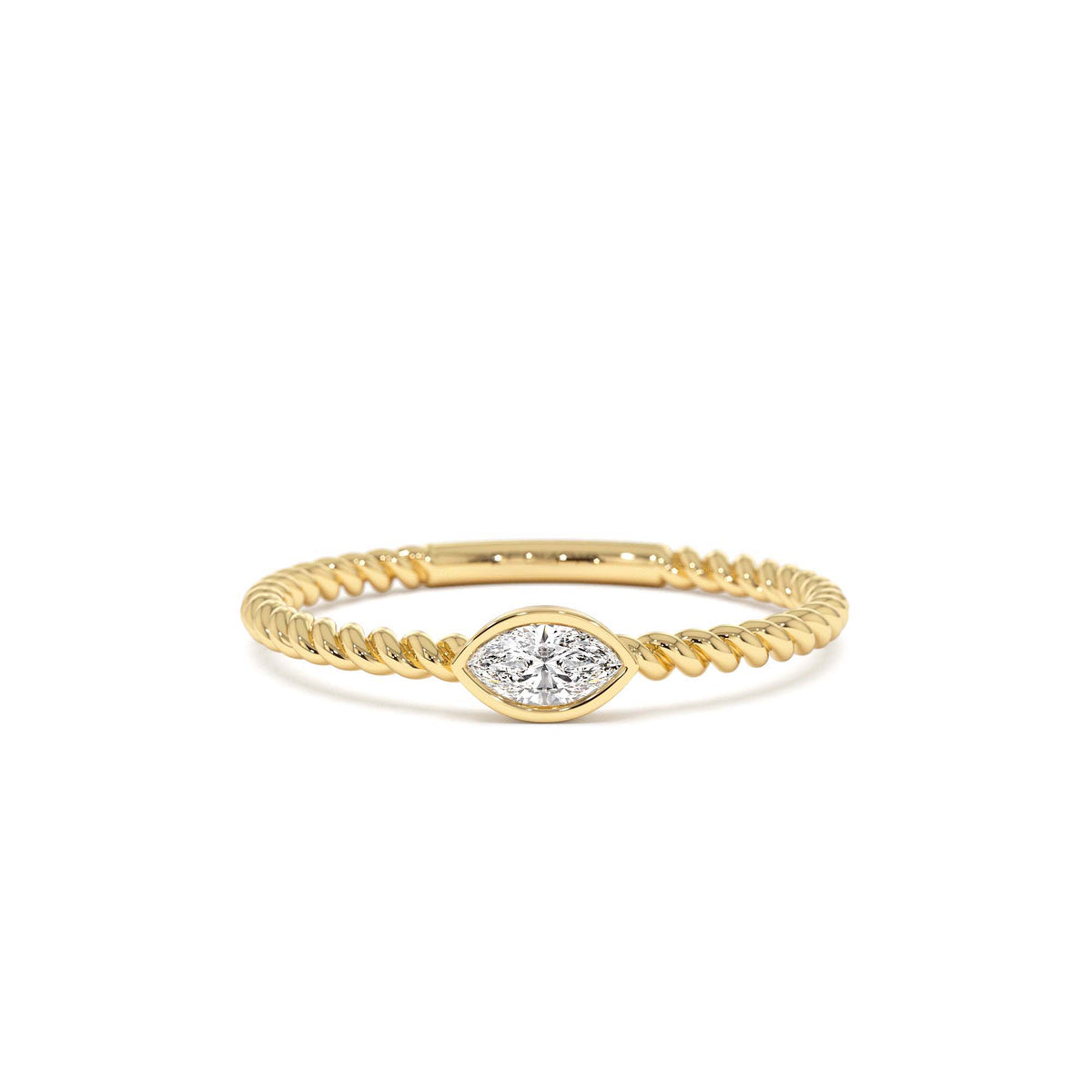 Bezel Marquise Diamond Rope ring in 14K Gold — view 1