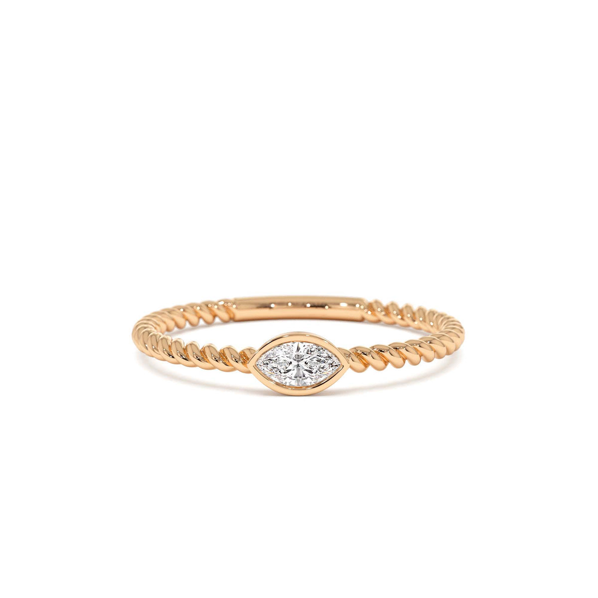 Bezel Marquise Diamond Rope ring in 14K Gold — view 5