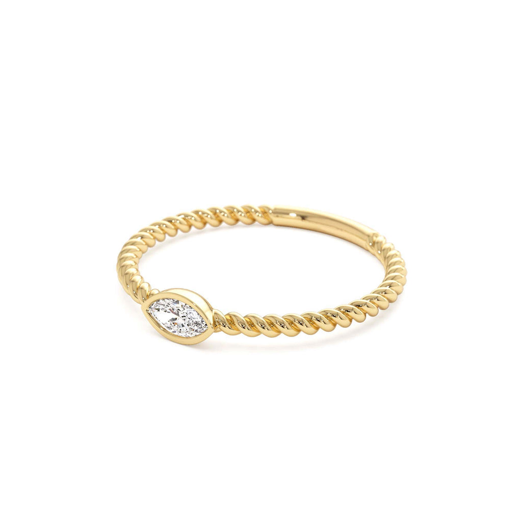 Bezel Marquise Diamond Rope ring in 14K Gold — view 2