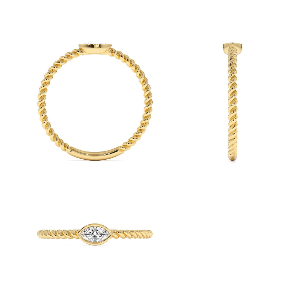Bezel Marquise Diamond Rope ring in 14K Gold — view 3