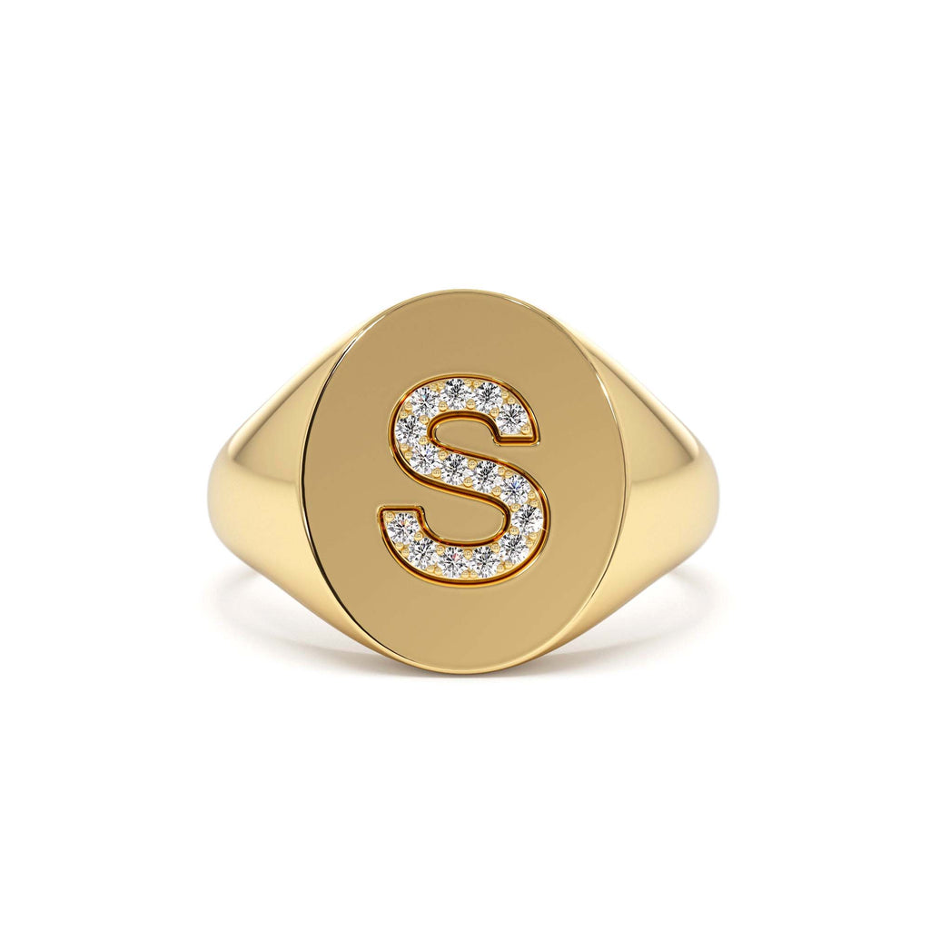 Diamond Letter Signet Ring in 14K Gold — view 1
