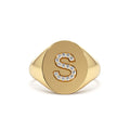 Diamond Letter Signet Ring in 14K Gold — view 1