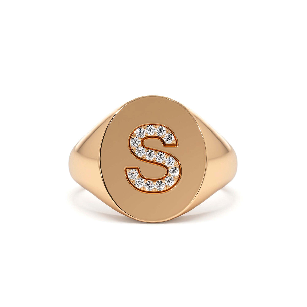 Diamond Letter Signet Ring in 14K Gold — view 5