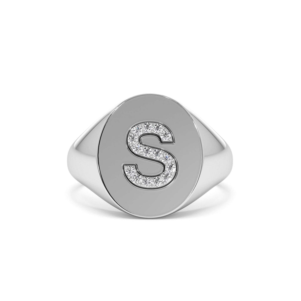 Diamond Letter Signet Ring in 14K Gold — view 4