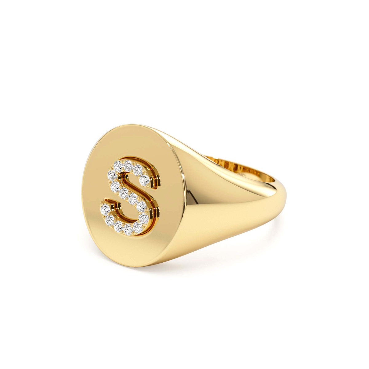 Diamond Letter Signet Ring in 14K Gold — view 2