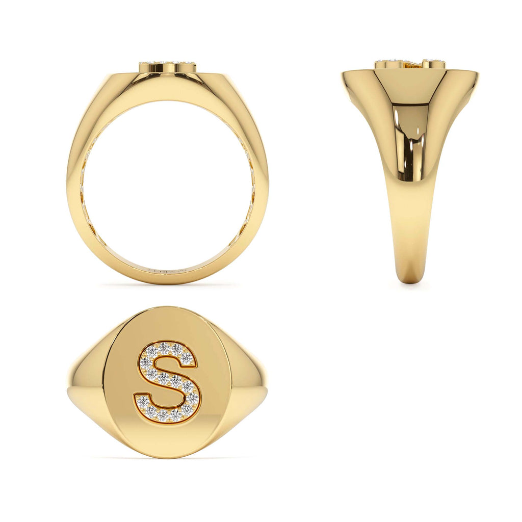 Diamond Letter Signet Ring in 14K Gold — view 3