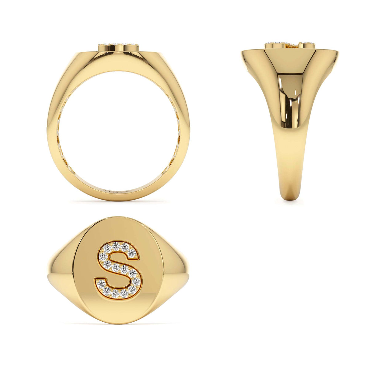 Diamond Letter Signet Ring in 14K Gold — view 3