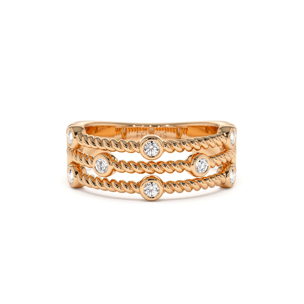 Twisted Rope Triple Diamond Ring in 14K Gold — view 5