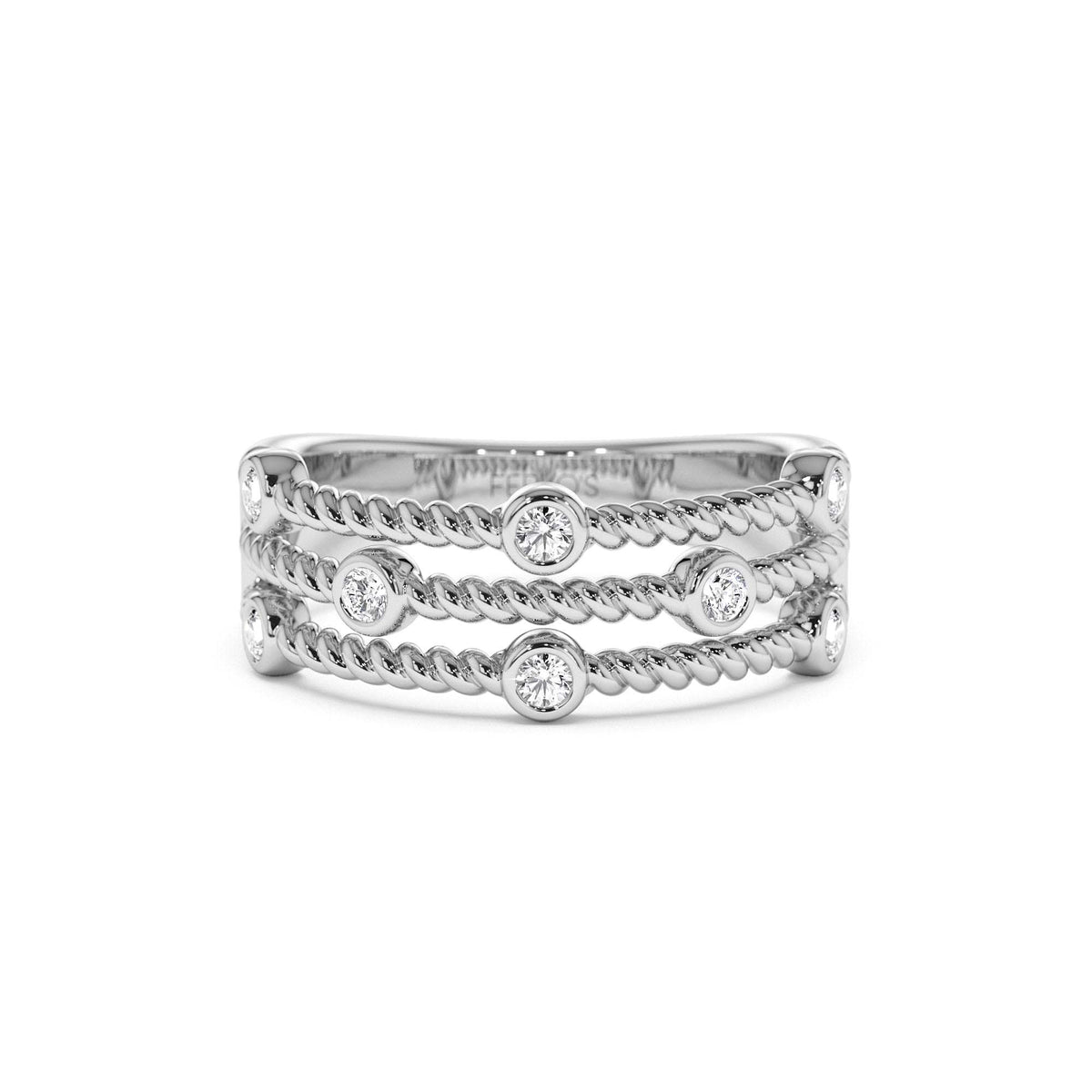 Twisted Rope Triple Diamond Ring in 14K Gold — view 4