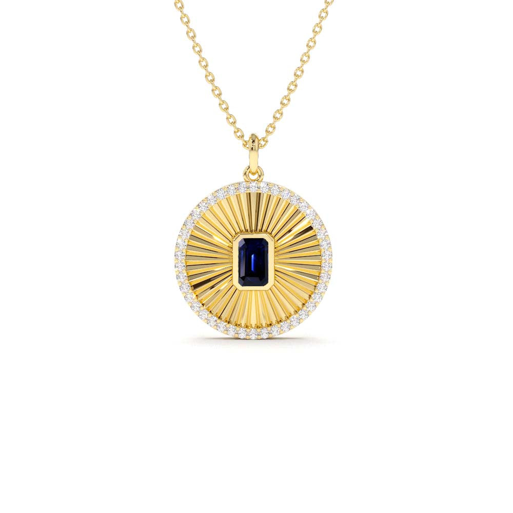 Sapphire and Diamond Medallion Necklace in 14K Gold — view 1