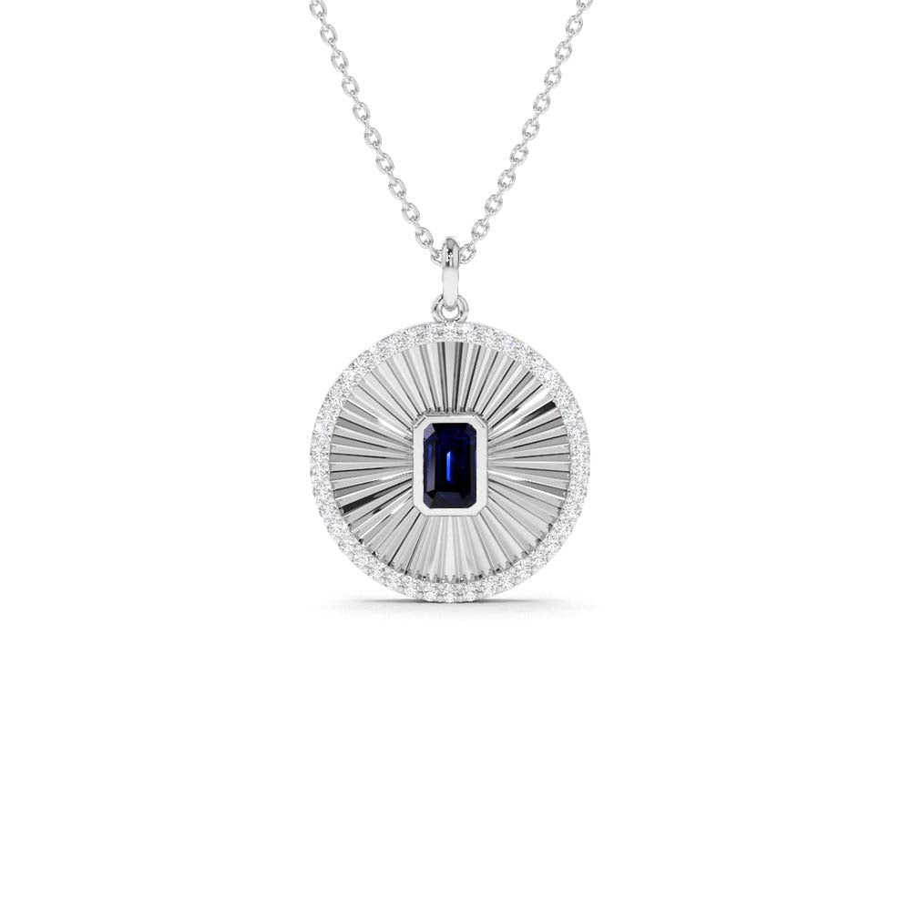 Sapphire and Diamond Medallion Necklace in 14K Gold — view 2