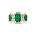Three Stone Emerald Diamond Engagement Ring in 14K Gold — view 1