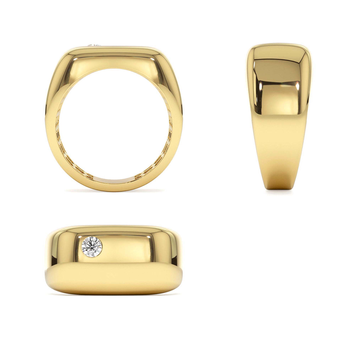 Rectangular Diamond Signet Ring in 14K Gold — view 3
