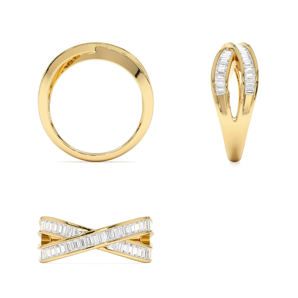 Channel Setting Baguette Diamond Crossover Band in 14K Gold — view 3