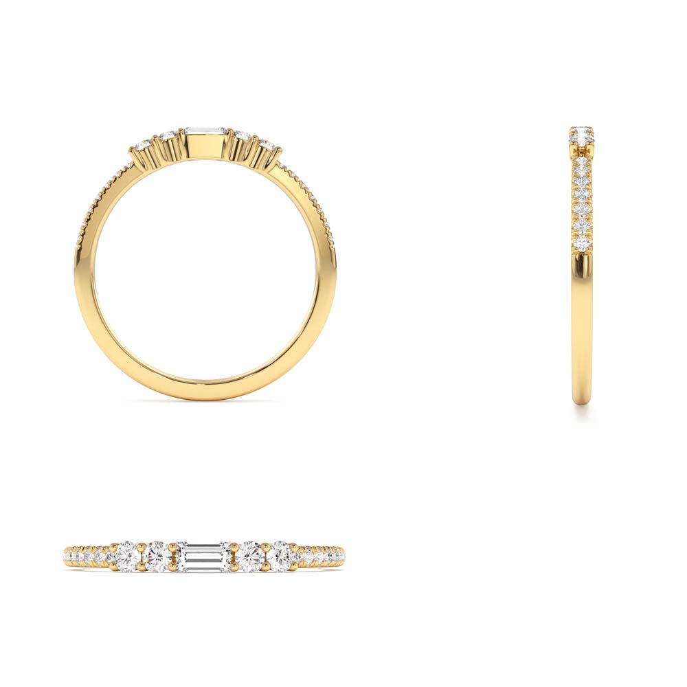 Baguette and Round Diamond Dainty Stackable Ring in 14K Gold — view 3