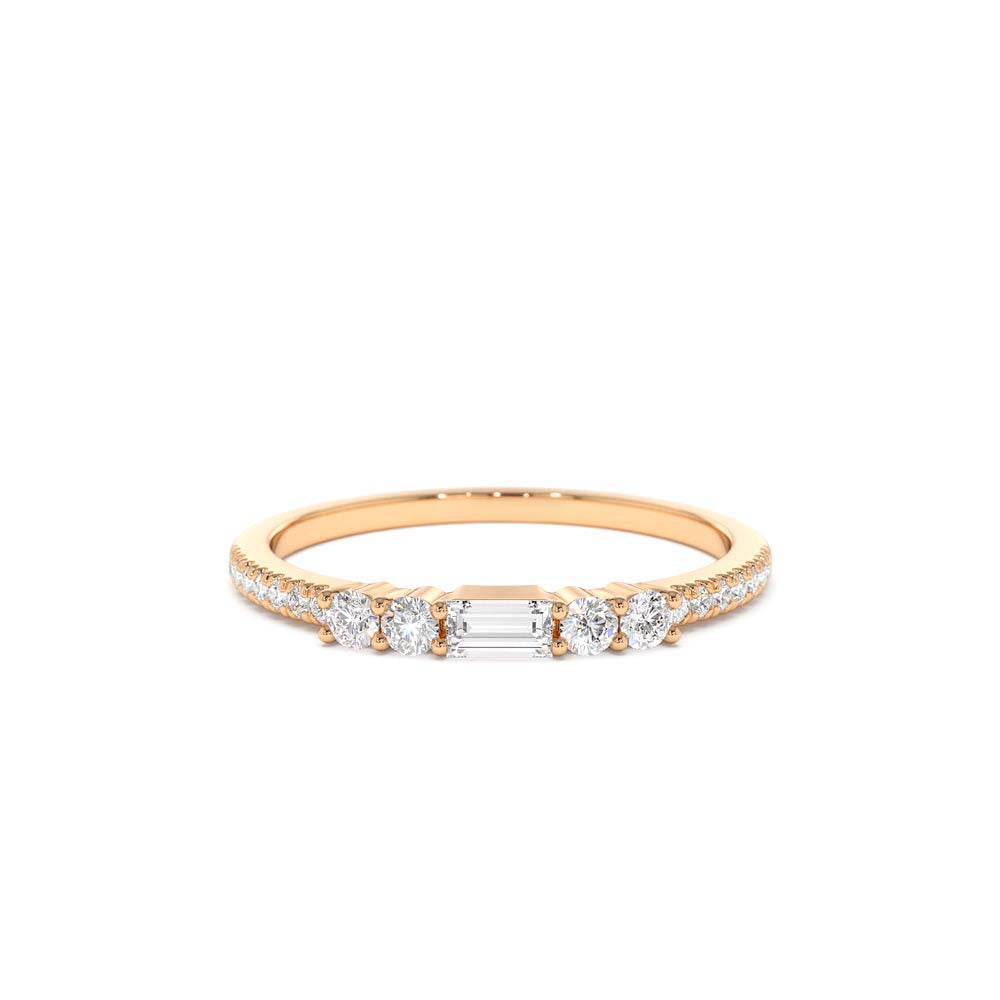 Baguette and Round Diamond Dainty Stackable Ring in 14K Gold — view 5