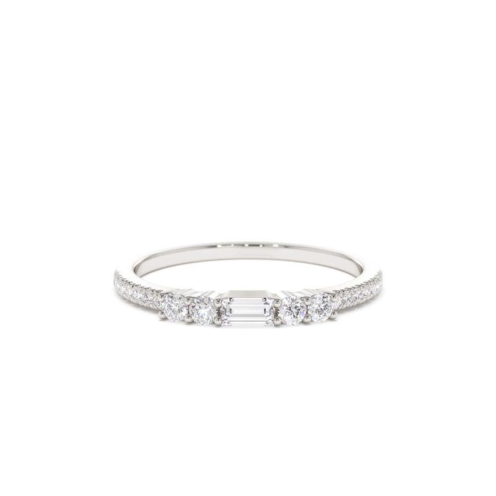 Baguette and Round Diamond Dainty Stackable Ring in 14K Gold — view 4
