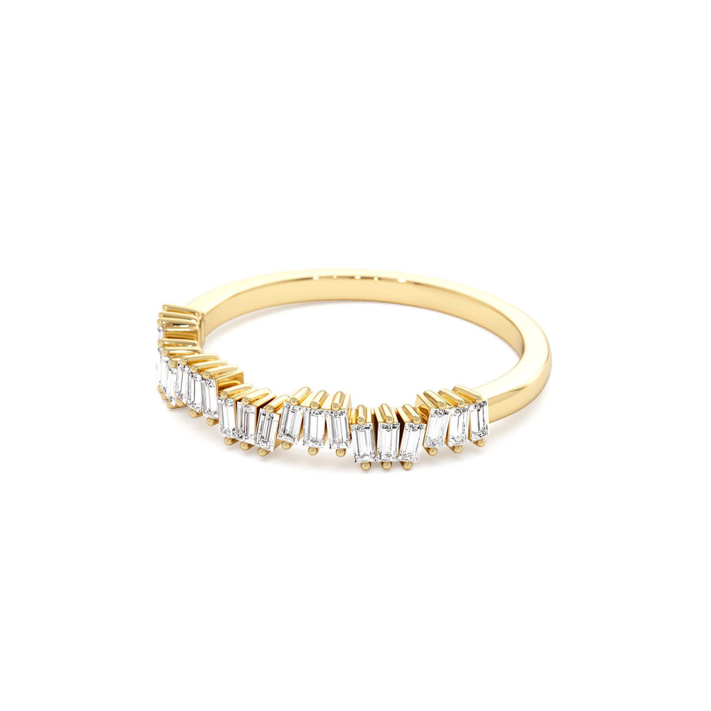 Asymetrical Baguette Diamonds Ring in 14K Gold — view 2