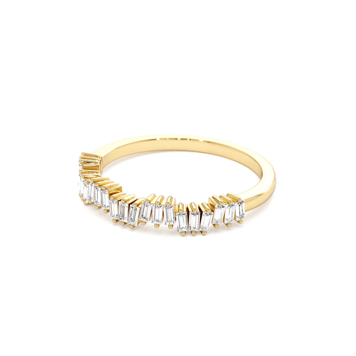 Asymetrical Baguette Diamonds Ring in 14K Gold — view 2