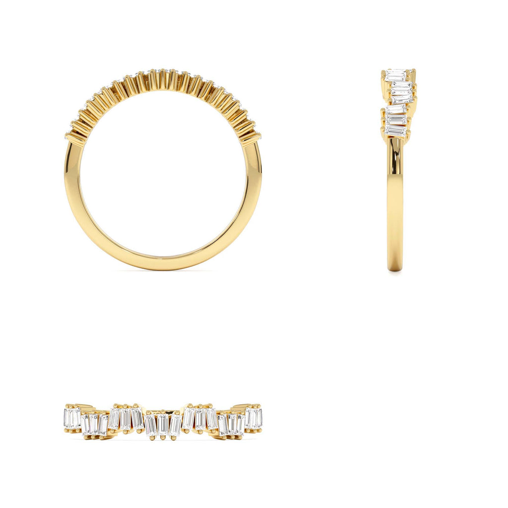 Asymetrical Baguette Diamonds Ring in 14K Gold — view 3