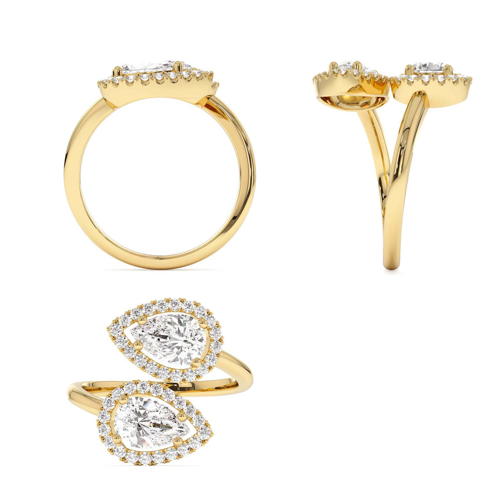 1.90 CTW Double Pear Shaped Lab-Grown Halo Bypass Ring — view 3